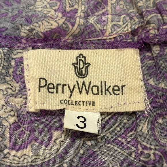 Perry Walker Collective Silk Purple Patterned Short Sleeve Blouse Top Medium - Picture 3 of 6